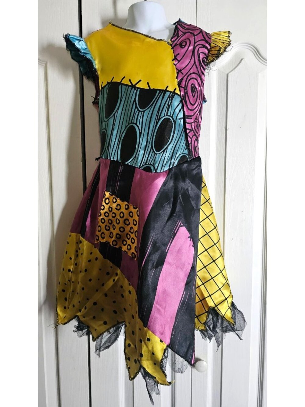 The Nightmare Before Christmas Sally Costume Girls 4-6X Dress Wig Halloween Kids - Picture 3 of 5